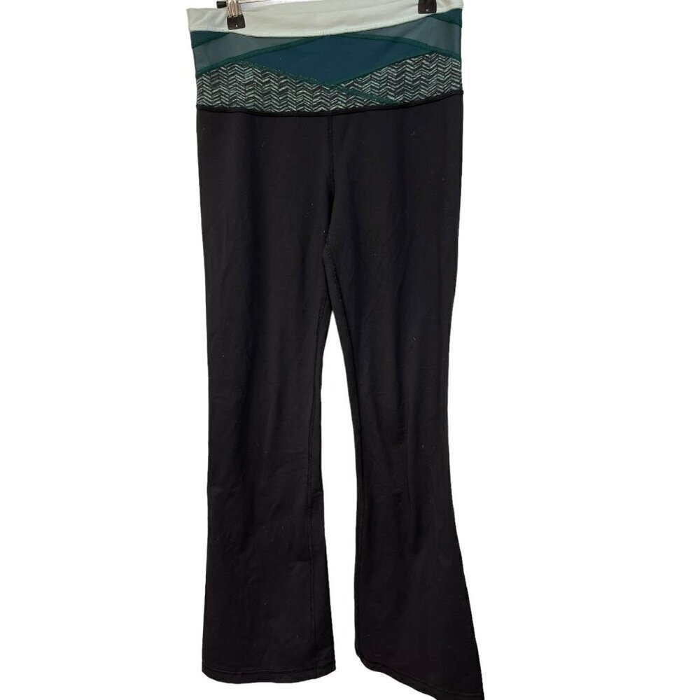 Lululemon Crisscross Waistband Black & Green Yoga Pants Size 6 Tall